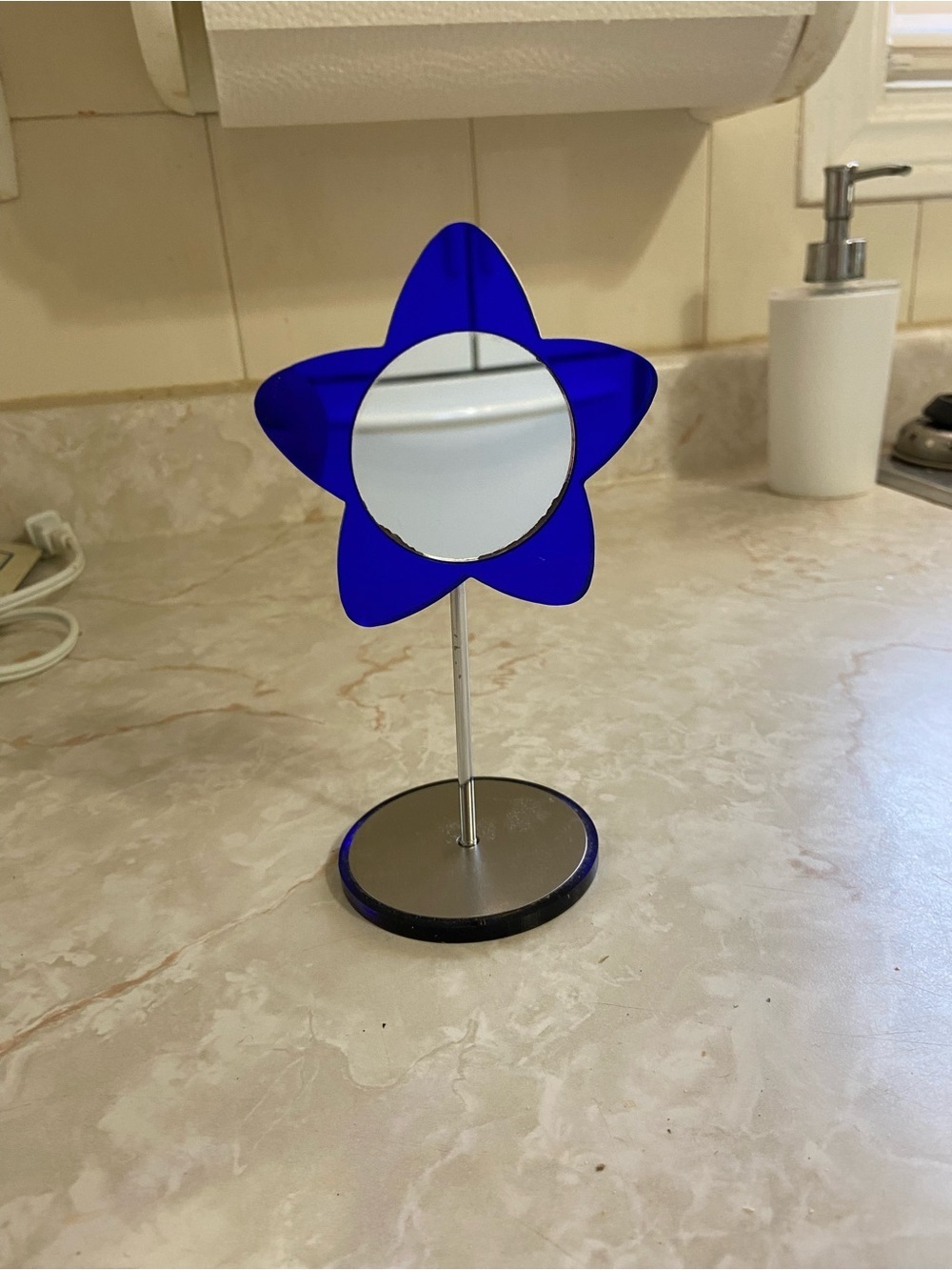 Blue Flower Vanity Mirror - Compact Decorative Makeup Mirror